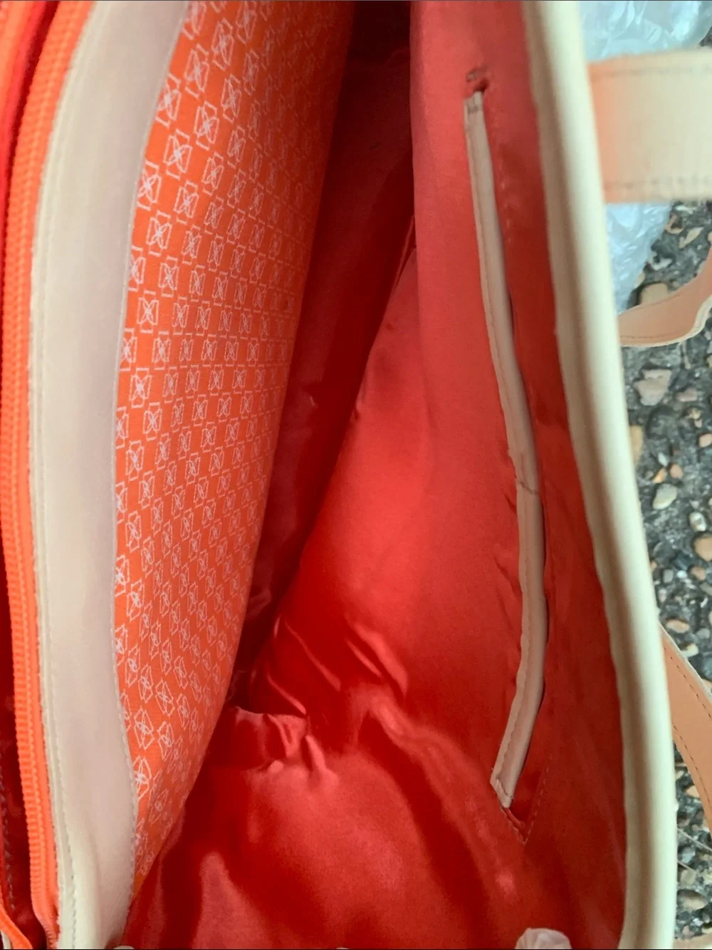 Orange Patterned Canvas Tote with Beige Trim by Dominie